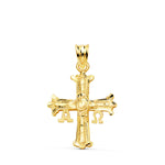 18K Yellow Gold Covadonga Cross Carved 26 x 20 mm