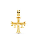 18K Yellow Gold Covadonga Cross Carved 26 x 20 mm