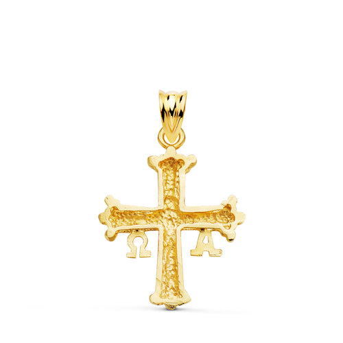 18K Yellow Gold Covadonga Cross Carved 26 x 20 mm