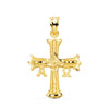18K Yellow Gold Cross of Covadonga Carved 33 x 25 mm