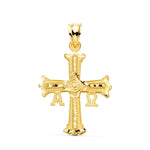 18K Yellow Gold Cross of Covadonga Carved 33 x 25 mm