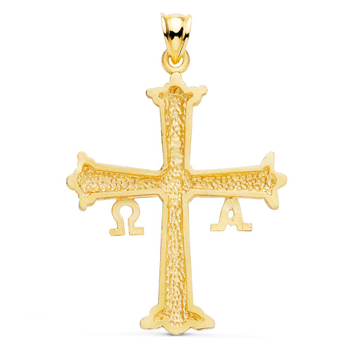 18K Yellow Gold Covadonga Cross Carved 41x31 mm
