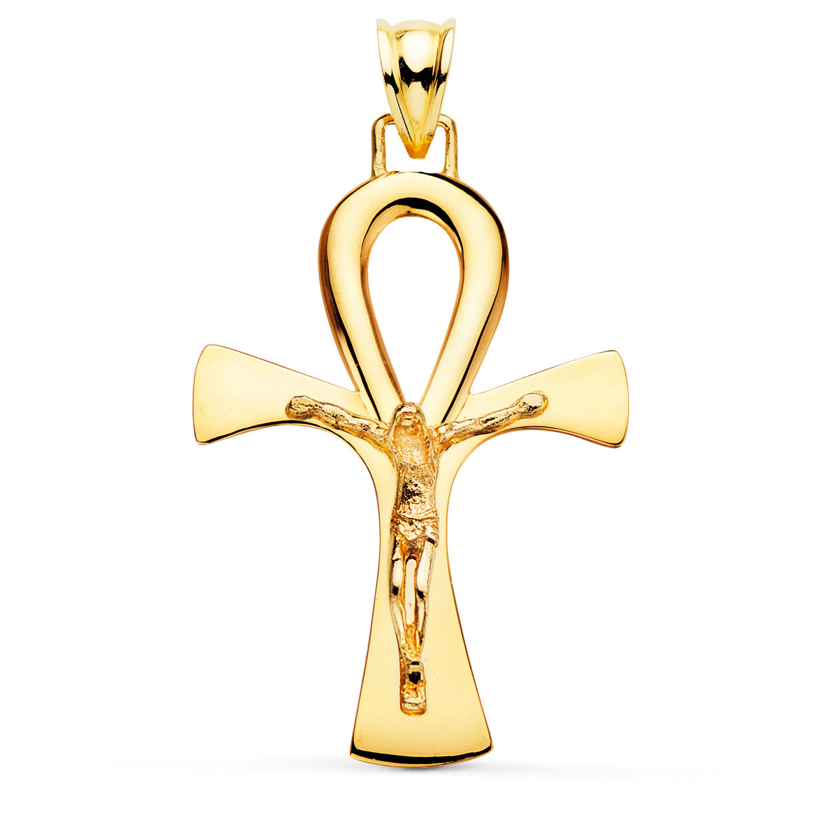 18K Cross Of Life Yellow Gold With Christ in Shine 36 x 23 mm