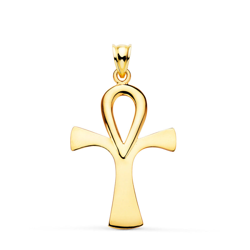 18K Cruz De La Vida Oro Amarillo Sin Cristo En Brillo 36 x 23 mm