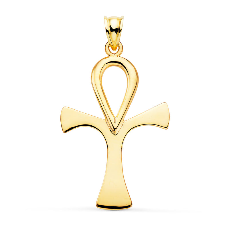 18K Yellow Gold Cross of Life Without Christ in Shine 40 x 30 mm