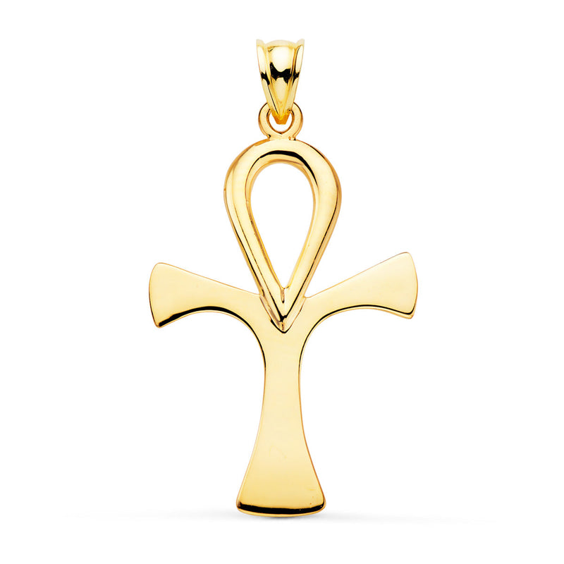 18K Cruz De La Vida Oro Amarillo Sin Cristo En Brillo 40 x 30 mm