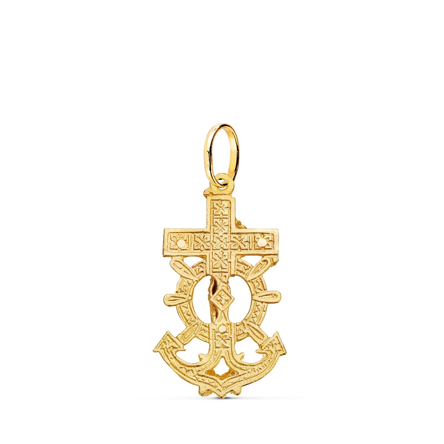 18K Yellow Gold Maritime Cross with Carved Christ 28x16 mm