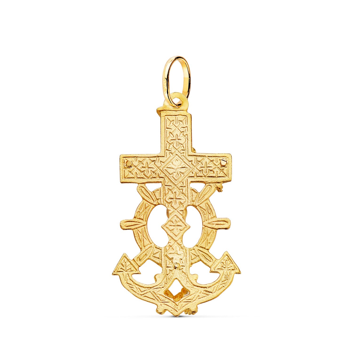18K Yellow Gold Marine Cross With Carved Christ 35x20 mm