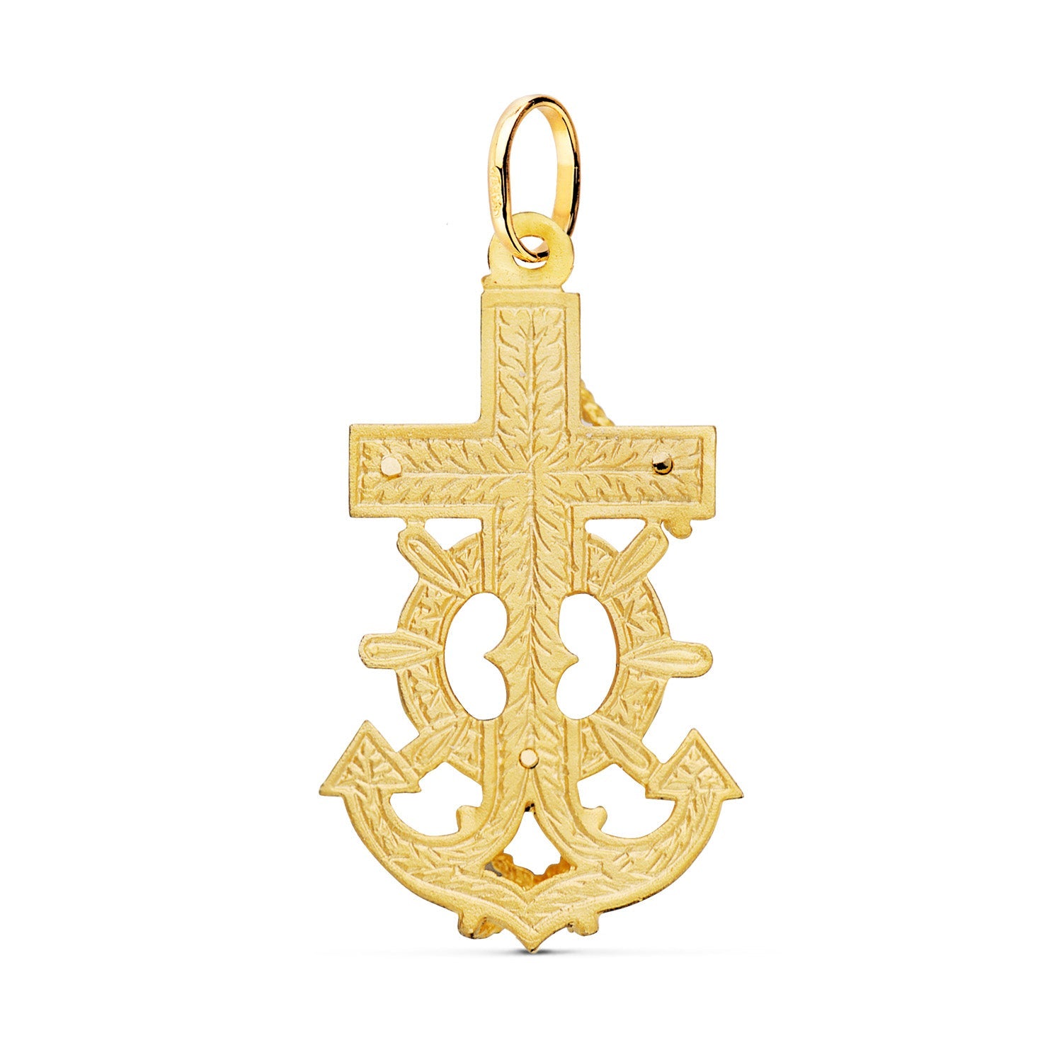 18K Yellow Gold Marine Cross With Carved Christ 40x22 mm