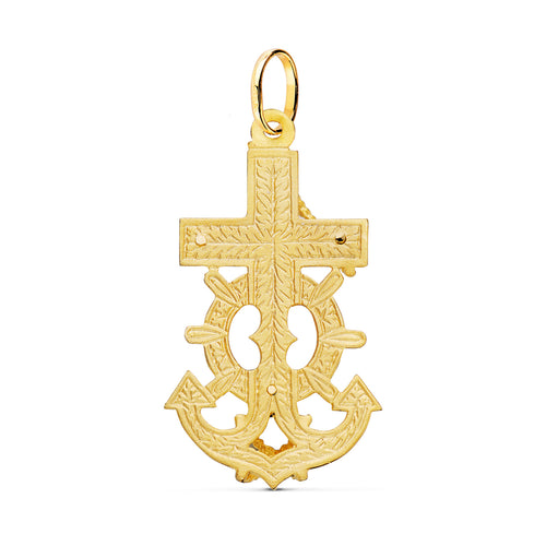 18K Yellow Gold Sailor Cross With Carved Christ 40x22 mm