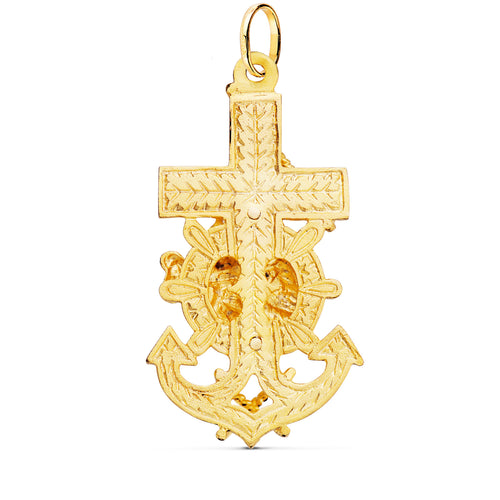 18K Yellow Gold Sailor Cross Carved Virgin of Carmen 47x25 mm