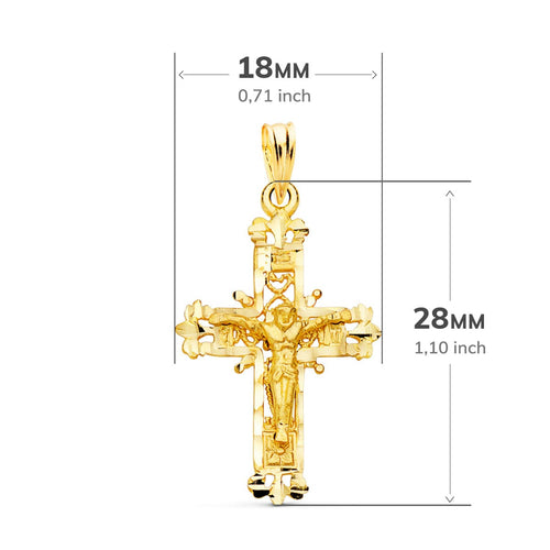 18K Yellow Gold Filigree Cross With Carved Christ 28x18 mm