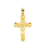 18K Yellow Gold Cross Filigree Carved Edges. 37x25 mm