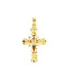 18K Yellow Gold Cross Stained Glass Cathedral Carved Edges. 30x20 mm