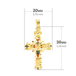 18K Yellow Gold Cross Stained Glass Cathedral Carved Edges. 30x20mm