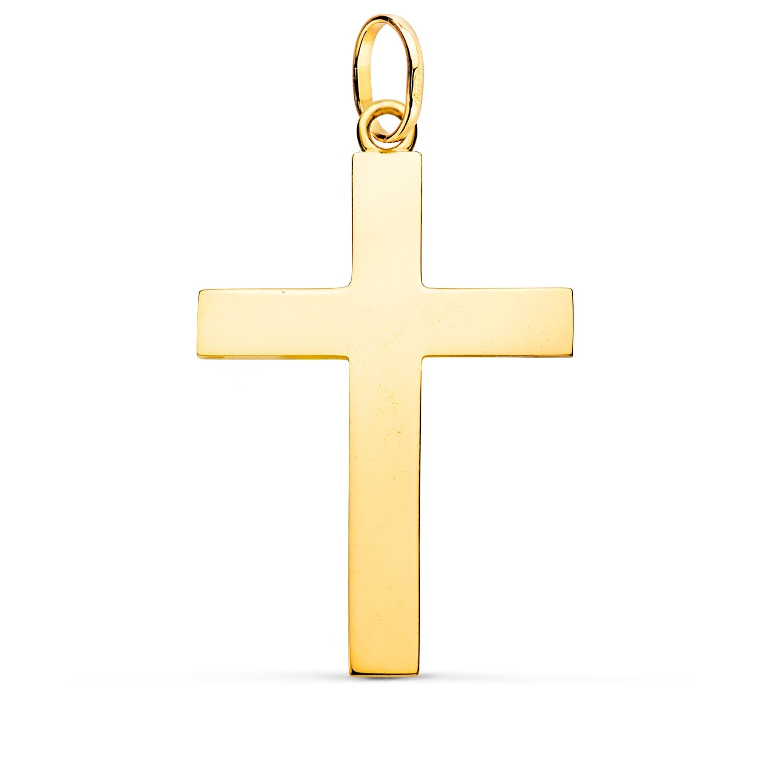 18K Yellow Gold Smooth Solid Cross Rectangular Bar Shine 38 x 24 mm