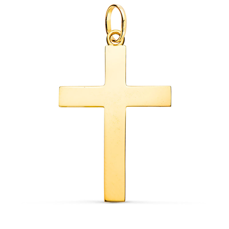 18K Yellow Gold Cross Smooth Solid Rectangular Stick Shiny 38 x 24 mm