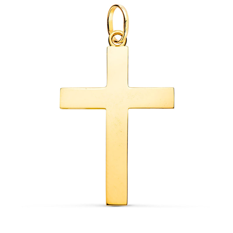 18K Yellow Gold Cross Solid Smooth Rectangular Stick Shine 38 x 24 mm