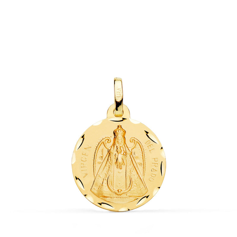 Médaille Vierge du Prado en Or Jaune 18 carats sculptée 18 mm