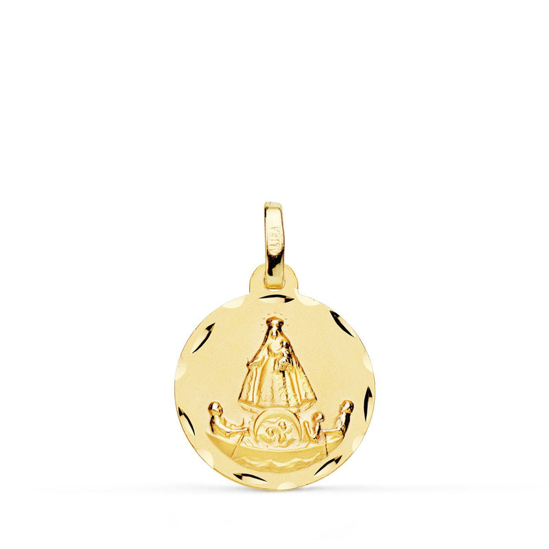 18K Medalla Oro Amarillo Virgen Caridad Del Cobre Balsa 16 mm Tallada