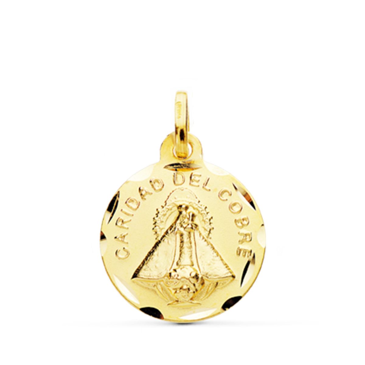 18K Yellow Gold Medal Virgin of Charity of El Cobre Carved 14 mm