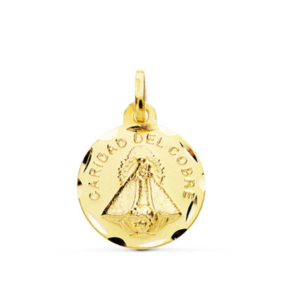 18K Yellow Gold Medal Virgin of Charity of Copper Carved 14 mm