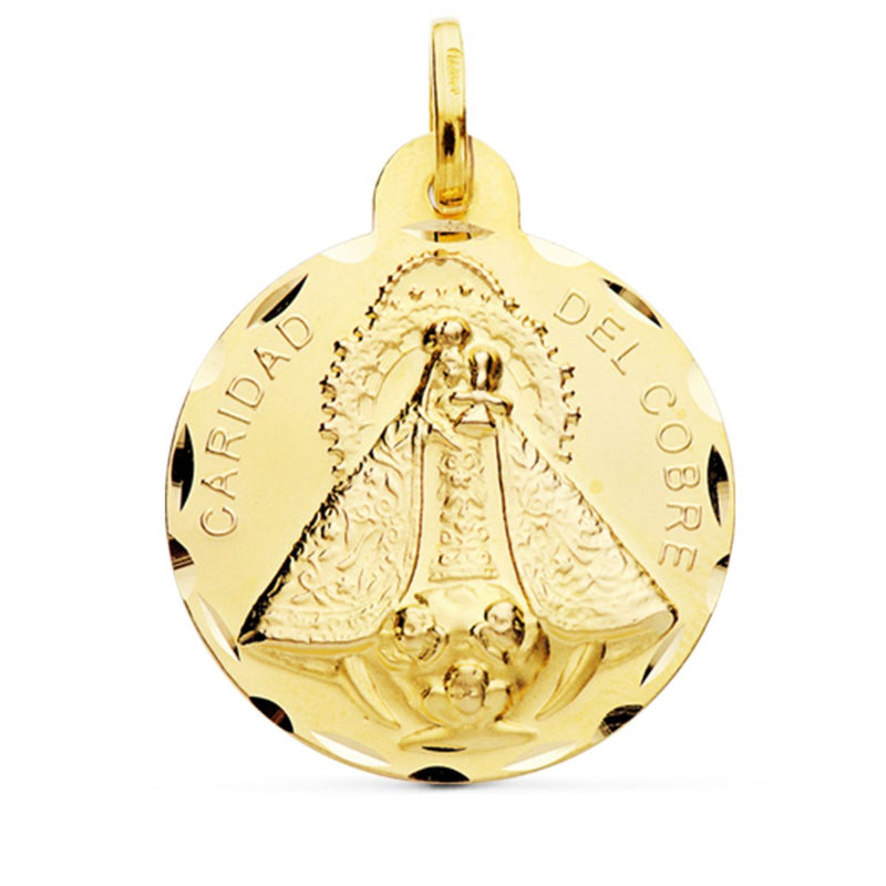 Médaille de Charité Vierge en Or Jaune 18K en Cuivre Sculpté 28 mm