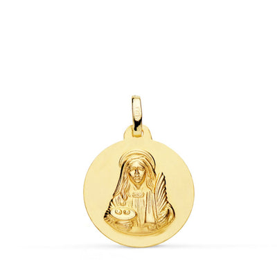 18K Yellow Gold Medal Saint Lucia Matt Smooth 18 mm