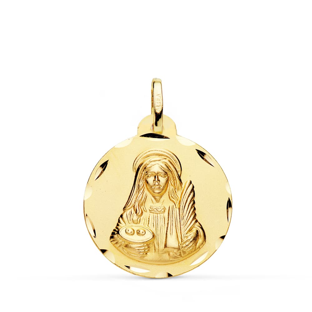 Medaglia Santa Lucia intagliata 18K 22 mm