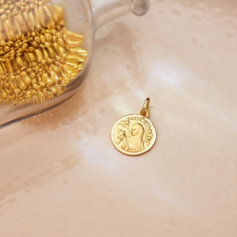 Lunette Médaille Sainte Rita Or Jaune 18 Carats 14 mm