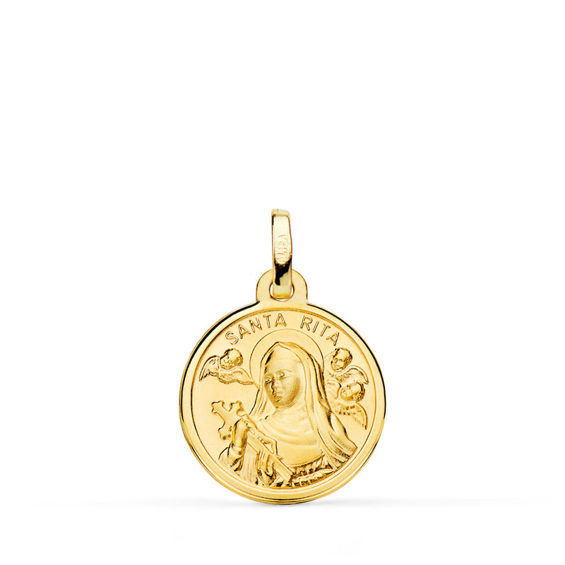 18K Yellow Gold Saint Rita Medal Polished Edge 16 mm