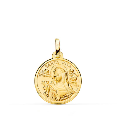 18K Yellow Gold Saint Rita Medal Polished Edge 18 mm