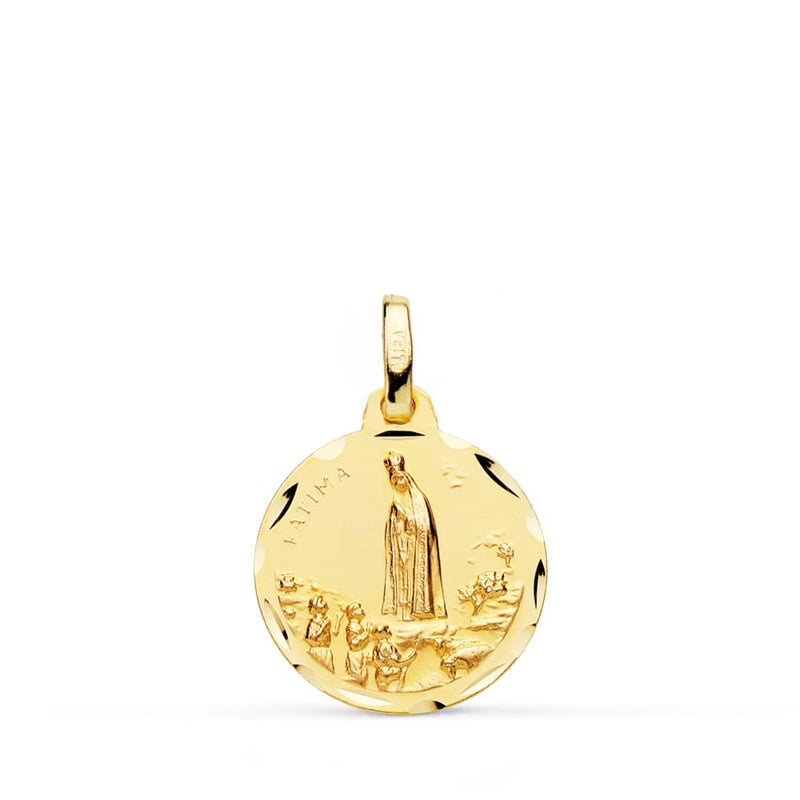 18K Medalla Oro Amarillo Virgen De Fatima Tallada 16 mm