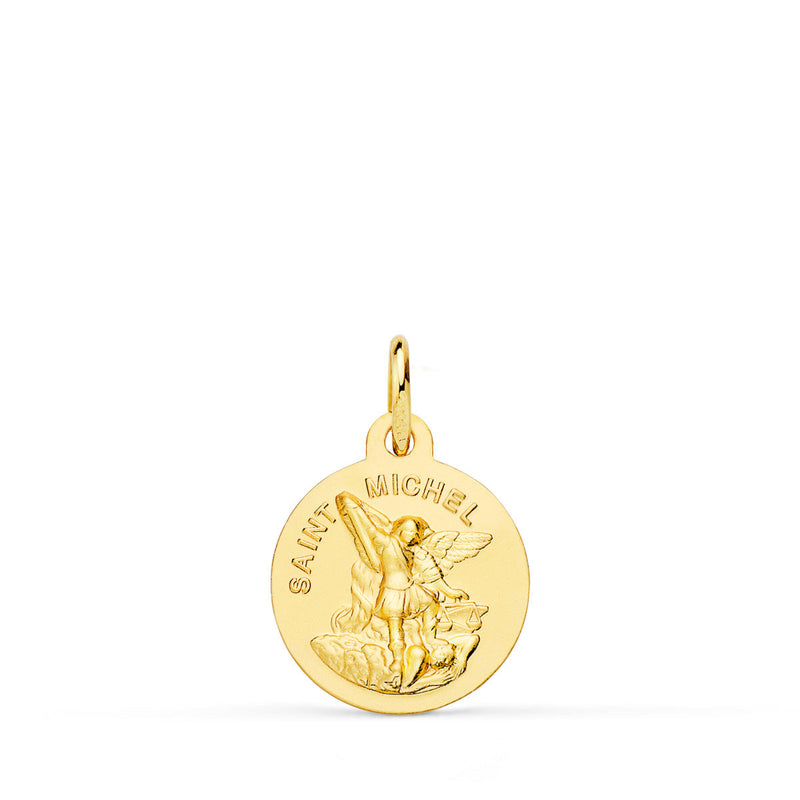 Médaille Saint Michel Or Jaune 18 Carats Lisse Mat 14 mm