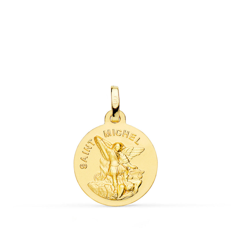 Médaille Saint Michel Or Jaune 18 Carats Lisse Mat 16 mm