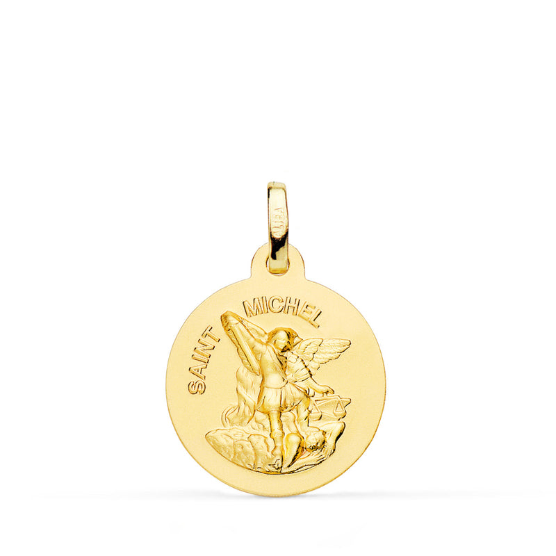 18K Yellow Gold Saint Michel Medal Smooth Matted 18 mm