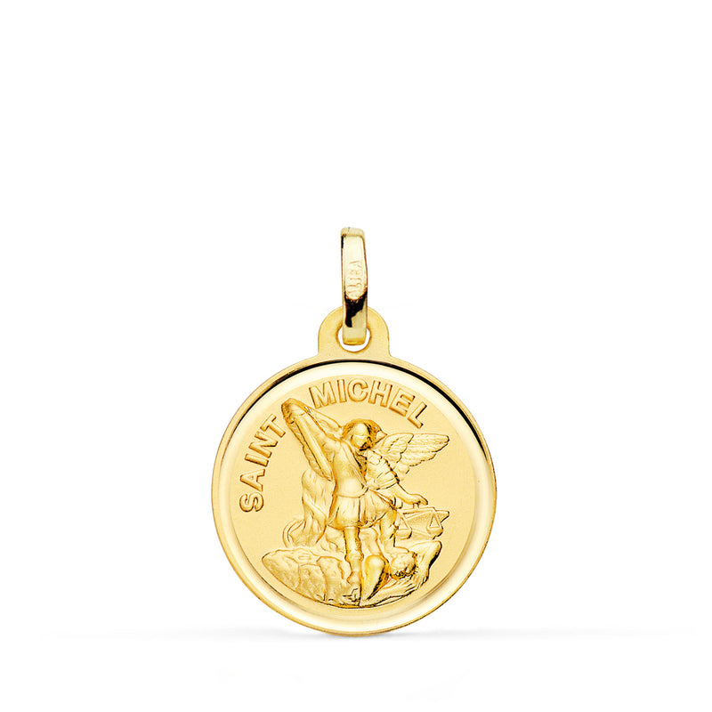18K Medalla Oro Amarillo Saint Michel Con Bisel 18 mm