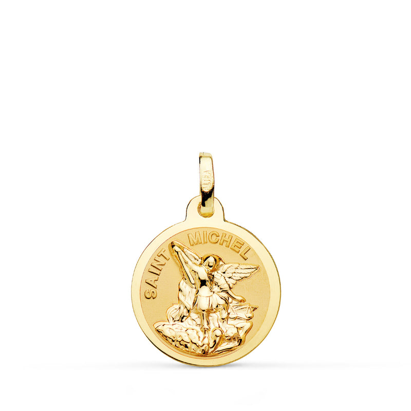 18K Medalla Oro Amarillo Saint Michel Brillo Y Matizada 16 mm