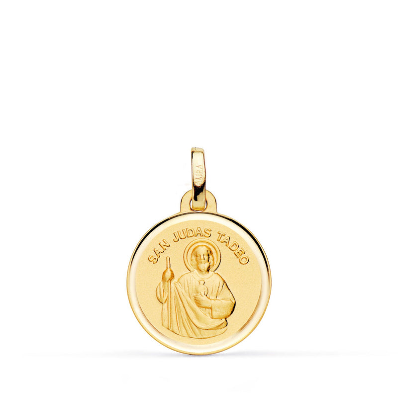 18K Yellow Gold Saint Jude Thaddeus Medal Smooth Back Bezel 16mm