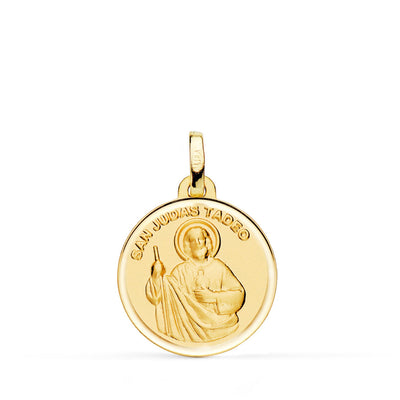 Médaille Saint Jude Tadeo en or jaune 18 carats, lunette arrière lisse 18 mm