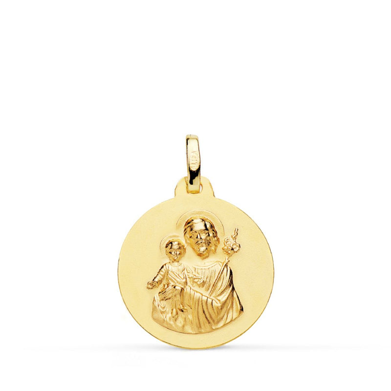 18K Yellow Gold Saint Joseph Medal Matt Smooth 18 mm