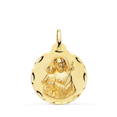 18K St. Joseph Medal Carved 22 mm