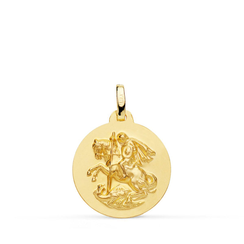 18K Yellow Gold Saint George Medal Matt Smooth 18 mm