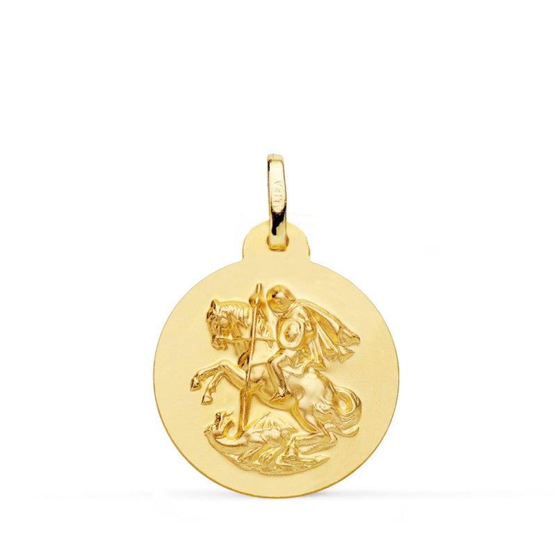 18K Medalla Oro Amarillo San Jorge Matizada Lisa 20 mm