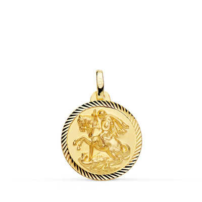 18K Yellow Gold Saint George Medal Helix Edge 18 mm