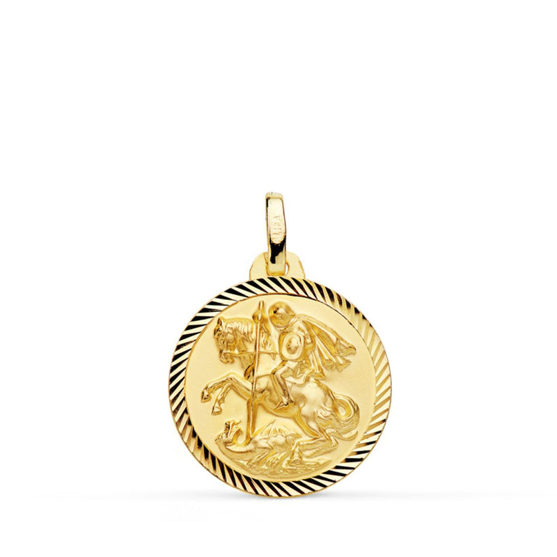 18K Yellow Gold Saint George Medal Helix Edge 18 mm