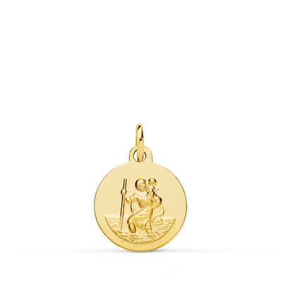 18K St. Christopher Medal Smooth Matted 14 mm