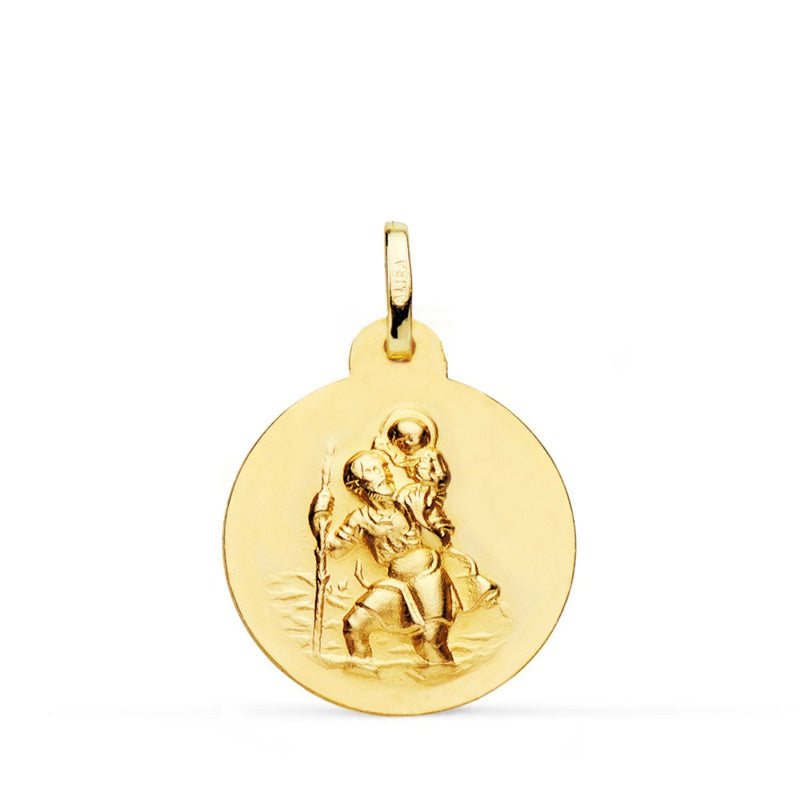 18K Yellow Gold Saint Christopher Medal Smooth Matt 20 mm