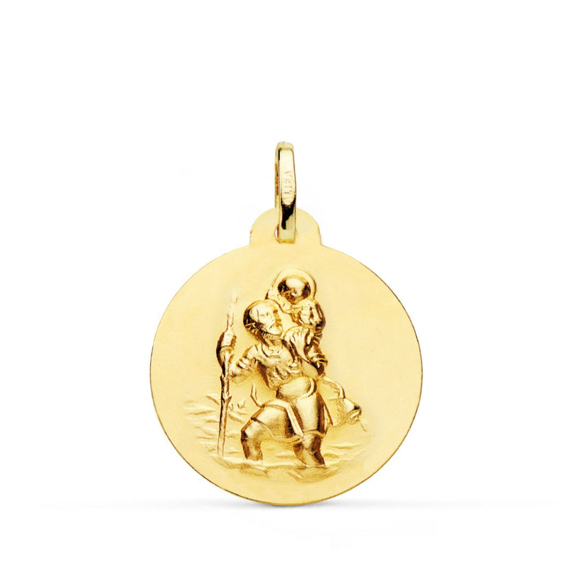 18K Yellow Gold Saint Christopher Medal Matt Smooth 22 mm