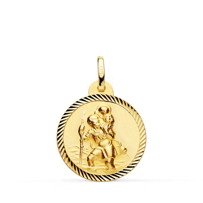 18K Yellow Gold Saint Christopher Medal Helix Edge 20 mm